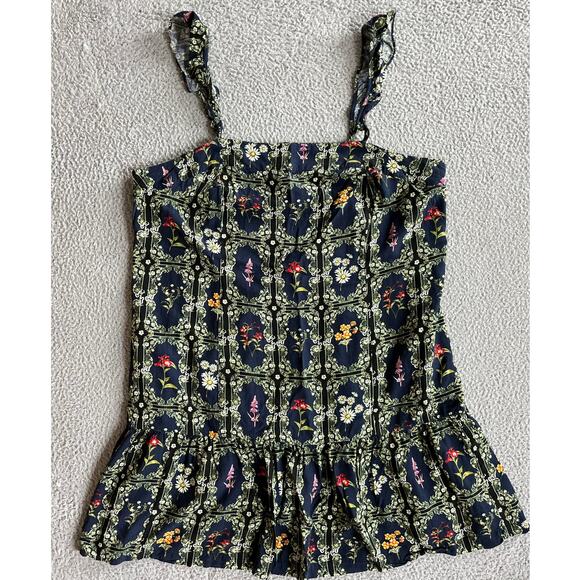 Aguabendita Mini Dress 1X Floral Ruffle Pocket Sleeveless Tank Blue Green Fairy - Picture 1 of 16